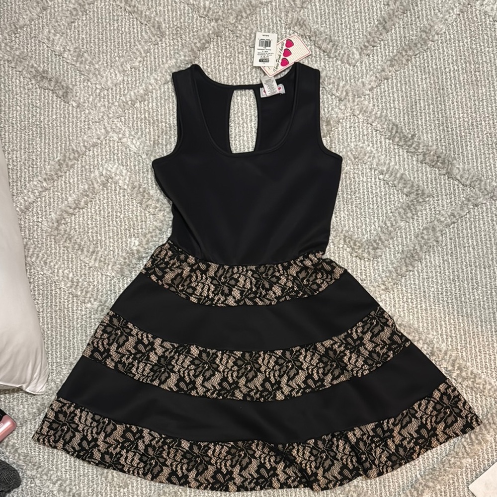 Three Hearts Black and Tan Lace Dress